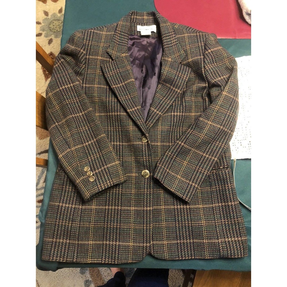 Vintage White Stag Wool Plaid Blazer Size 10 Ladies